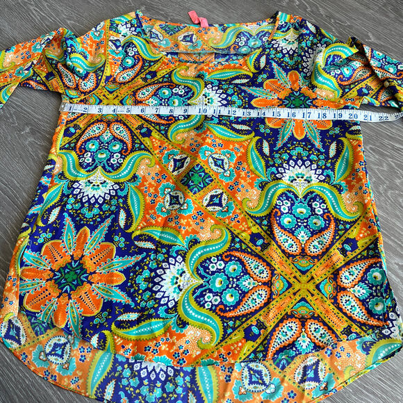 Eight Sixty Top Womens Medium Colorful Roll Up Sleeve Boho Hippie - Picture 4 of 14